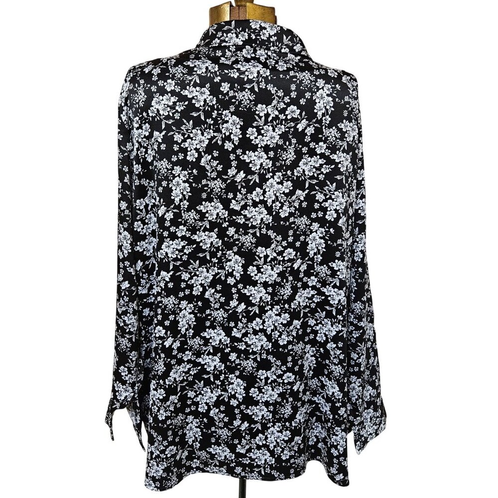 Nine Eight New York Tunic Womens Size XL Black White Floral Top Long Sleeve - Picture 3 of 9